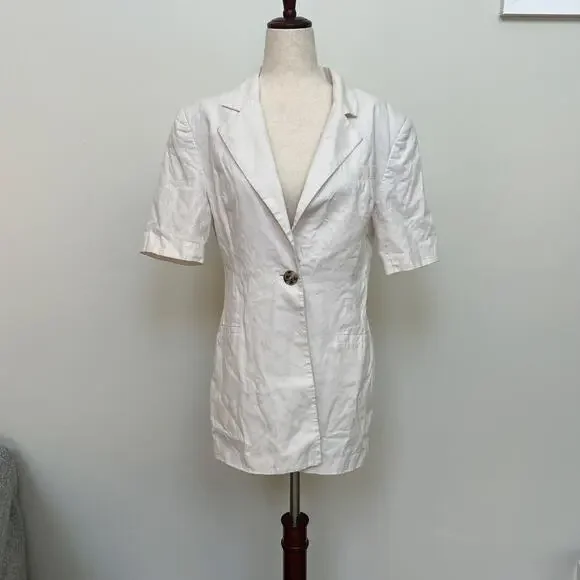 EUDON CHOI Women's Short Sleeve Linen Blazer Size 10 In Off-White - Picture 4 of 11